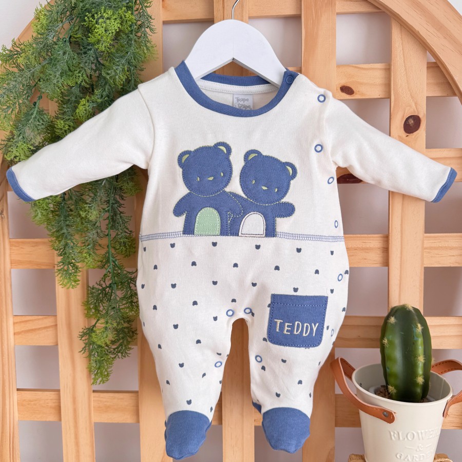 Macacão Trape Zape - Ursinhos Teddy - Off White e Azul Jeans